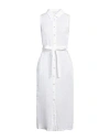 120% Lino Woman Midi Dress White Size 12 Linen In White