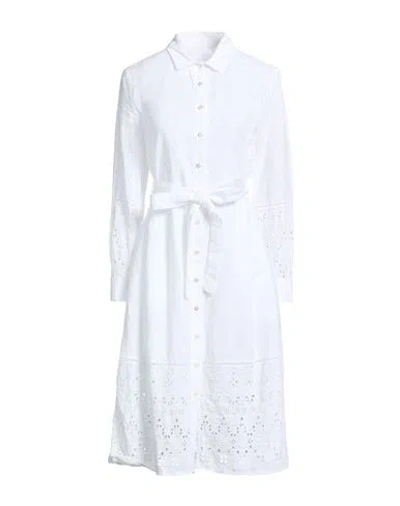120% Lino Woman Midi Dress White Size 12 Linen In Neutral