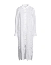 120% Lino Woman Midi Dress White Size 12 Linen In White