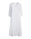 120% Lino Woman Midi Dress White Size 4 Linen