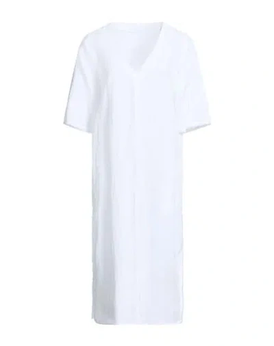 120% Lino Woman Midi Dress White Size 6 Linen