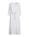 120% Lino Woman Midi Dress White Size 8 Linen