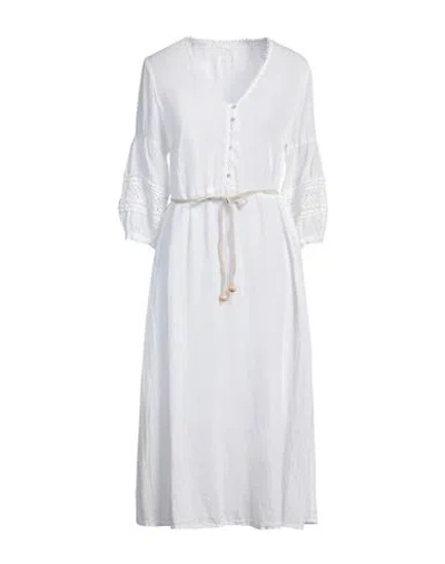 120% Lino Woman Midi Dress White Size 8 Linen