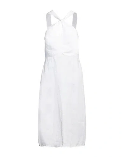 120% Lino Woman Midi Dress White Size 8 Linen