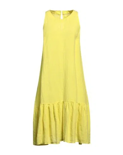 120% LINO 120% LINO WOMAN MIDI DRESS YELLOW SIZE 6 LINEN 