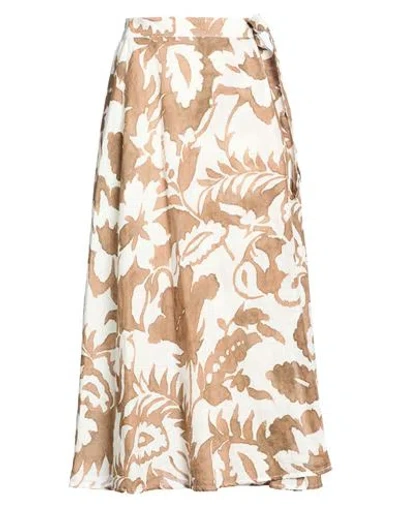 120% Lino Woman Midi Skirt Brown Size 10 Linen