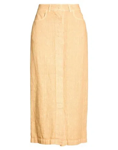 120% Lino Woman Midi Skirt Camel Size 8 Linen In Nude