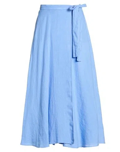 120% Lino Woman Midi Skirt Light Blue Size 6 Linen