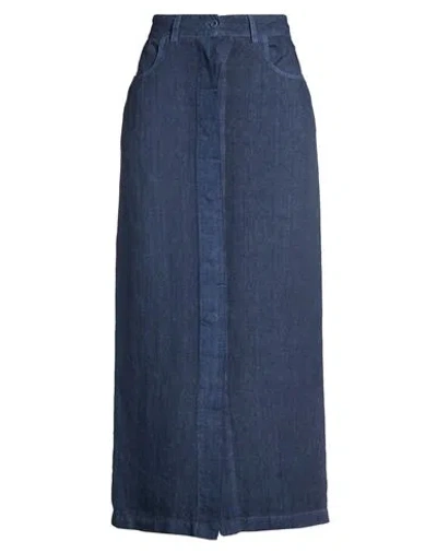 120% Lino Woman Midi Skirt Navy Size 14 Linen In Blue