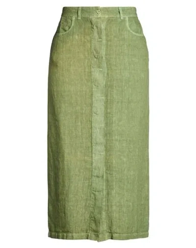120% Lino Woman Midi Skirt Sage Green Size 12 Linen