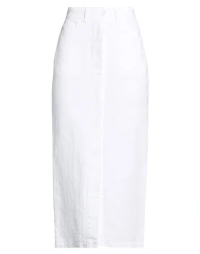 120% Lino Woman Midi Skirt White Size 10 Linen