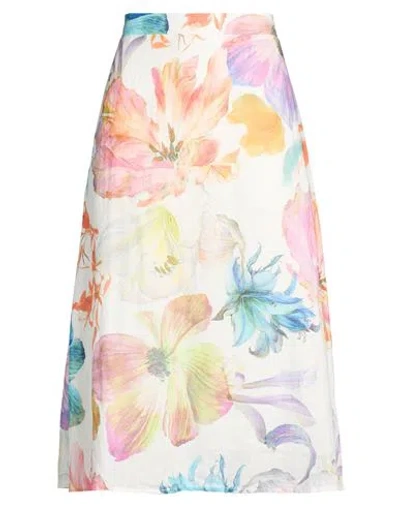 120% Lino Woman Midi Skirt White Size 6 Linen In Multi