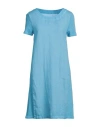 120% Lino Woman Mini Dress Azure Size 10 Linen In Blue