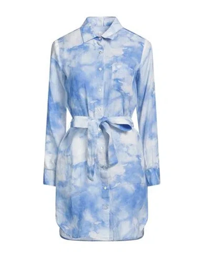120% Lino Woman Mini Dress Azure Size 10 Linen In Blue