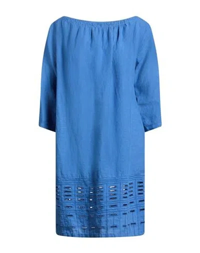 120% Lino Woman Mini Dress Azure Size 10 Linen In Blue