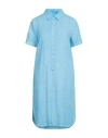 120% Lino Woman Mini Dress Azure Size 12 Linen In Blue