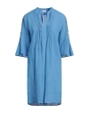 120% Lino Woman Mini Dress Azure Size 10 Linen In Blue