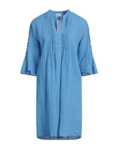 120% Lino Woman Mini Dress Azure Size 10 Linen In Blue