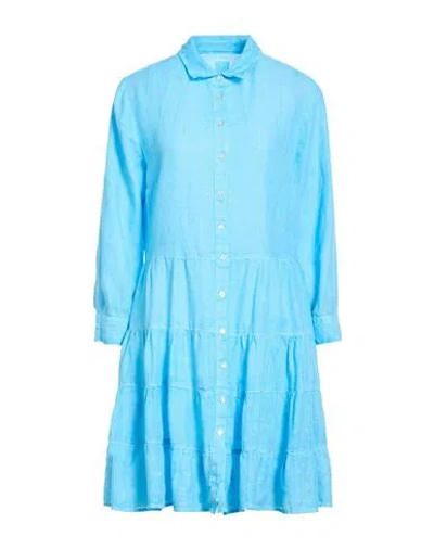 120% Lino Woman Mini Dress Azure Size 8 Linen In Blue