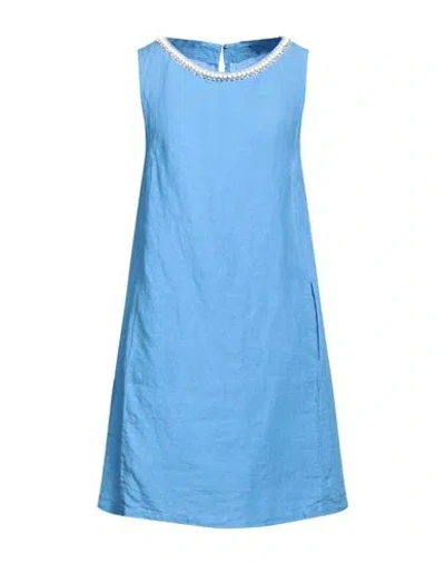 120% Lino Woman Mini Dress Azure Size 8 Linen In Blue