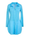 120% Lino Woman Mini Dress Azure Size S Linen In Blue
