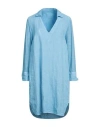 120% Lino Woman Mini Dress Azure Size L Linen In Blue
