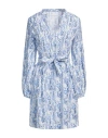 120% Lino Woman Mini Dress Blue Size 12 Linen In Blue
