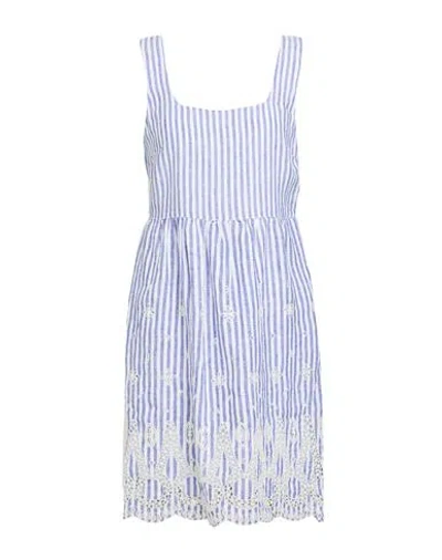 120% Lino Woman Mini Dress Blue Size 12 Linen