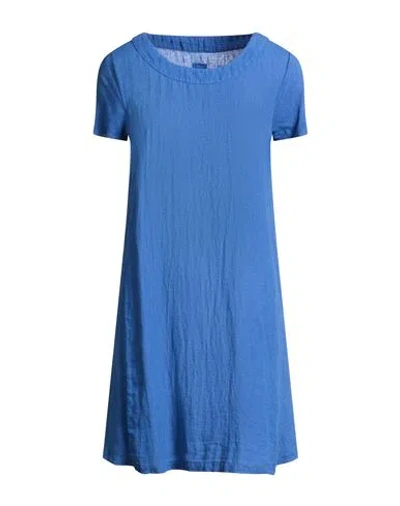 120% Lino Woman Mini Dress Blue Size 14 Linen