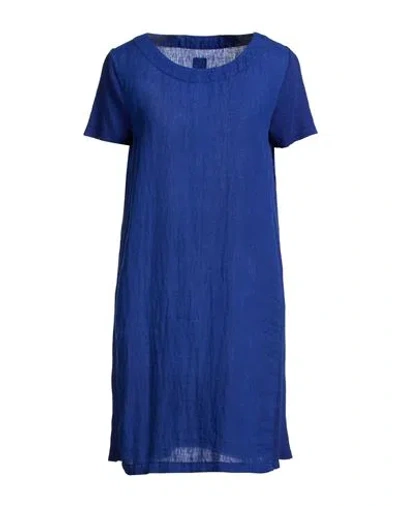 120% Lino Woman Mini Dress Blue Size 14 Linen