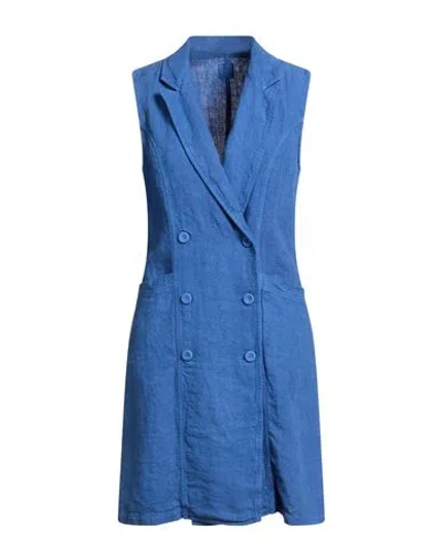 120% Lino Woman Mini Dress Blue Size 6 Linen