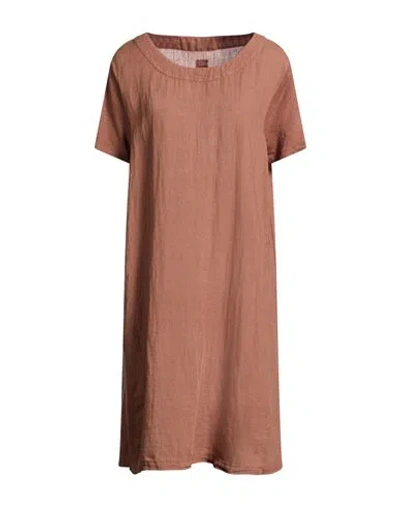 120% Lino Woman Mini Dress Brown Size 14 Linen