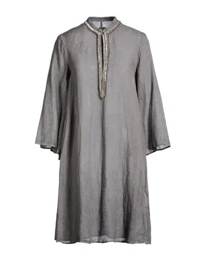 120% Lino Woman Mini Dress Charcoal Size 6 Linen In Grey
