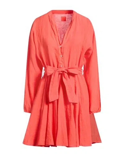 120% Lino Woman Mini Dress Coral Size 2 Linen In Red