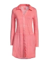 120% Lino Woman Mini Dress Coral Size L Linen In Red