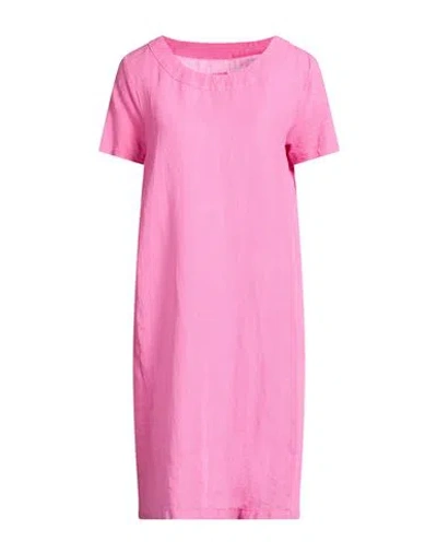 120% Lino Woman Mini Dress Fuchsia Size 6 Linen In Pink