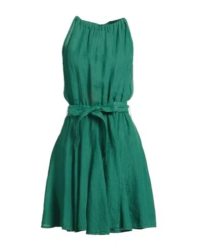 120% Lino Woman Mini Dress Green Size 6 Linen