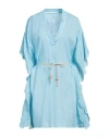 120% Lino Woman Mini Dress Light Blue Size 10 Linen