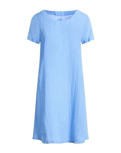 120% Lino Woman Mini Dress Light Blue Size 12 Linen