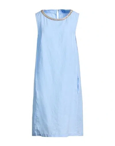 120% Lino Woman Mini Dress Light Blue Size 14 Linen