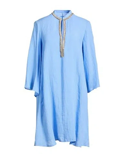 120% Lino Woman Mini Dress Light Blue Size 6 Linen