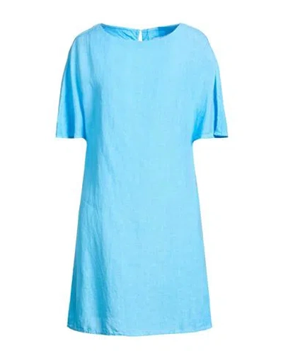 120% Lino Woman Mini Dress Light Blue Size 6 Linen