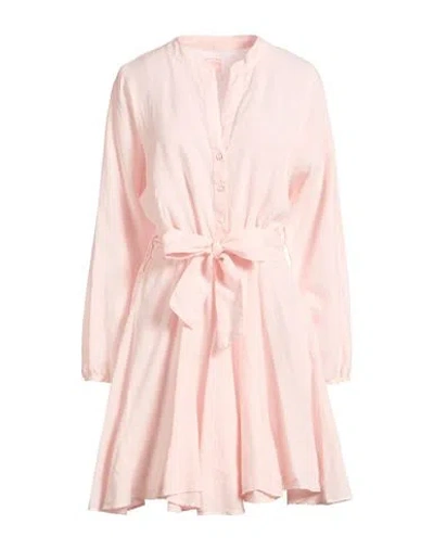 120% Lino Woman Mini Dress Light Pink Size 8 Linen