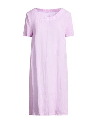 120% Lino Woman Mini Dress Lilac Size 12 Linen In Pink