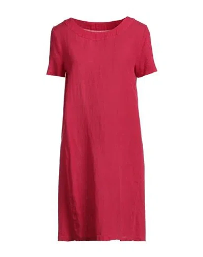 120% Lino Woman Mini Dress Garnet Size 10 Linen In Magenta