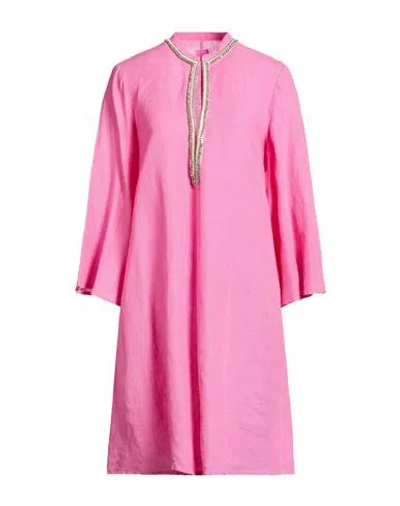 120% Lino Woman Mini Dress Magenta Size 8 Linen In Pink