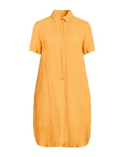 120% Lino Woman Mini Dress Marigold Size 14 Linen In Yellow
