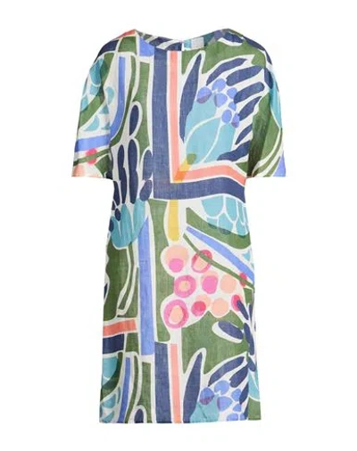 120% Lino Woman Mini Dress Midnight Blue Size 6 Linen In Multi