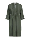120% Lino Woman Mini Dress Military Green Size 6 Linen