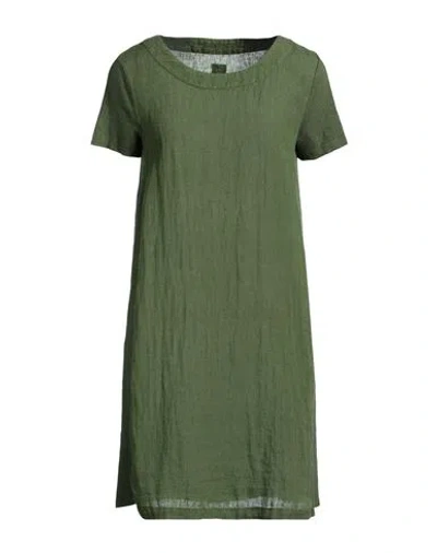 120% Lino Woman Mini Dress Military Green Size 14 Linen